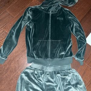 COPY - Victoria’s Secret Pink, Green velour tracksuit size medium, small top !